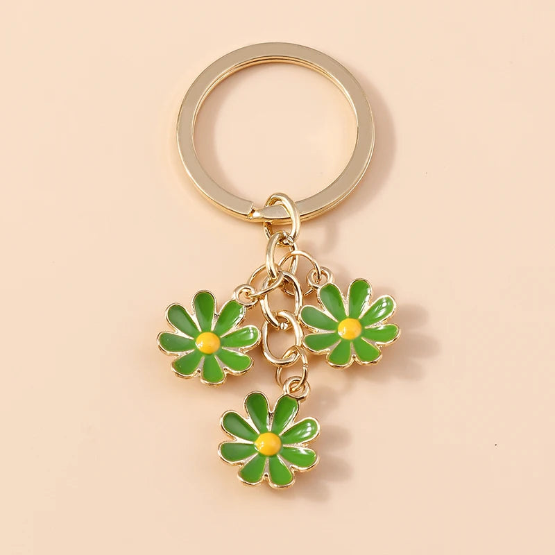Cute Enamel Keychain Colorful Sakura Flower Key Ring Sweet Key Chains for Women Girls Handbag Accessories DIY Jewelry Gifts
