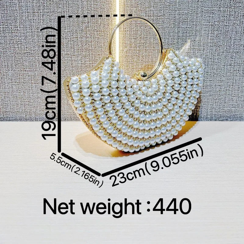 Luxurious Design Sparkling Banquet Clutch Bag Fashion Pearl inlay Wedding Handbag Lady Chain Shoulder Bag New Clutch Purse
