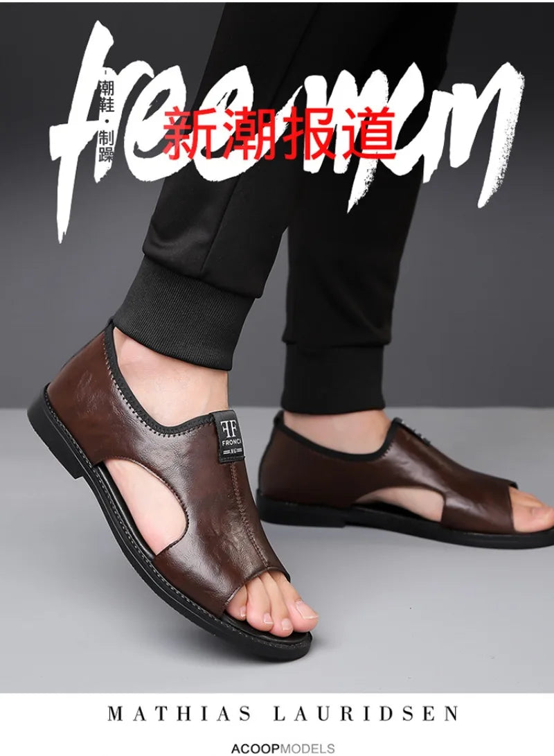 Sandals for Men Fashion Hollow Out Casual Shoes Soft Sole Comfort Beach Shoes for Men New Leather Flat Sandal Designer Sandalias
