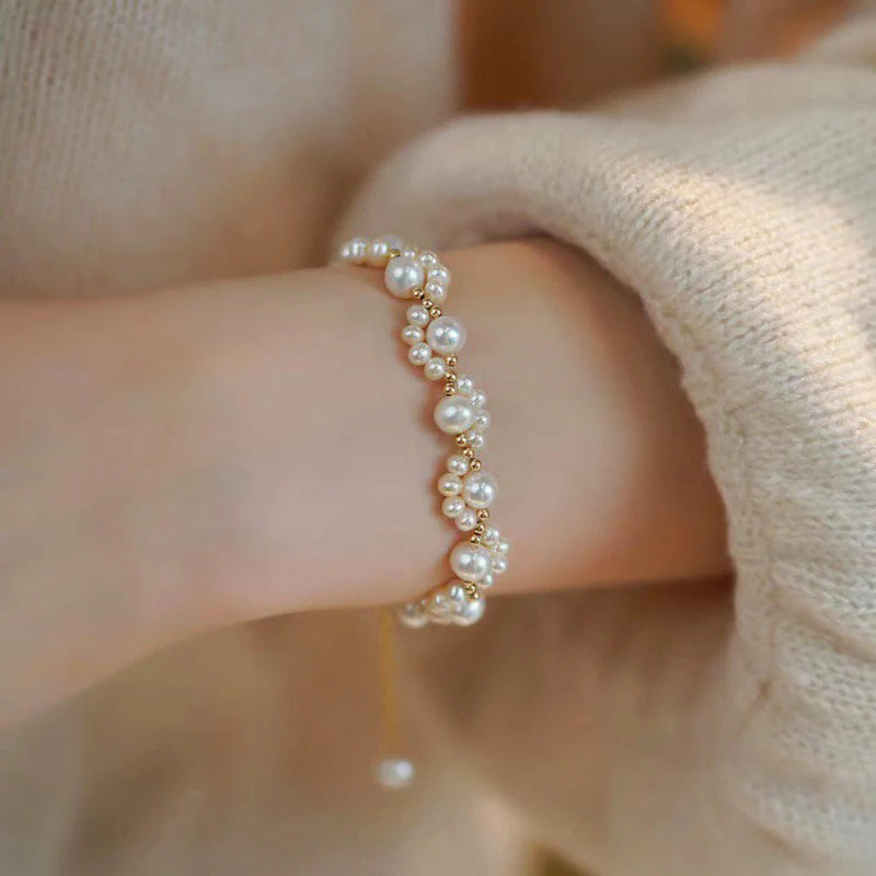 French Retro Single Zircon Pearl Bracelet for Women Simple Handmade Beaded New Elegant Luxury Jewelry Birthday Gifts for Female