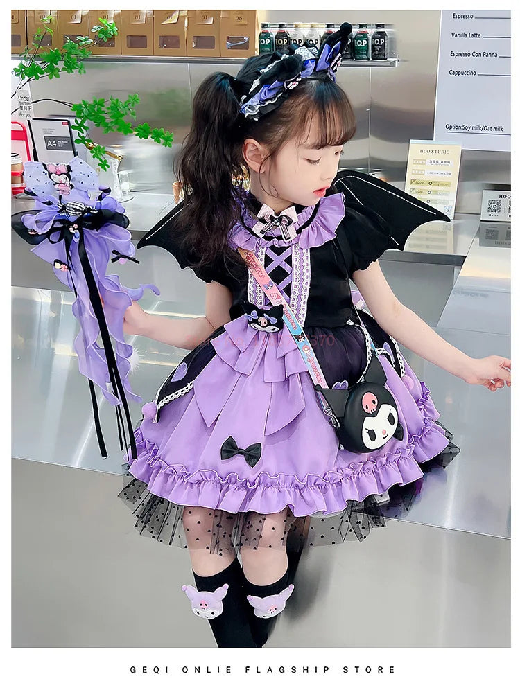 2025 Cosplay Kuromi Lolita Princess Dress Children Birthday Party Costume Summer dress Bow Puffy Skirt Dress Suit Girls Gift