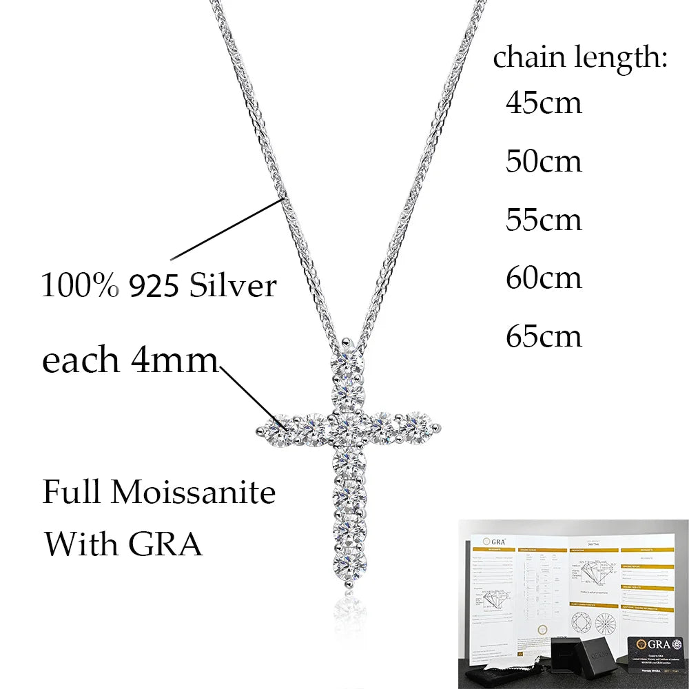OEVAS 2.5-5MM Moissanite Cross Pendant Necklace S925 Silver Lab Diamond For Man Women Couple necklace Party Fine Jewelry