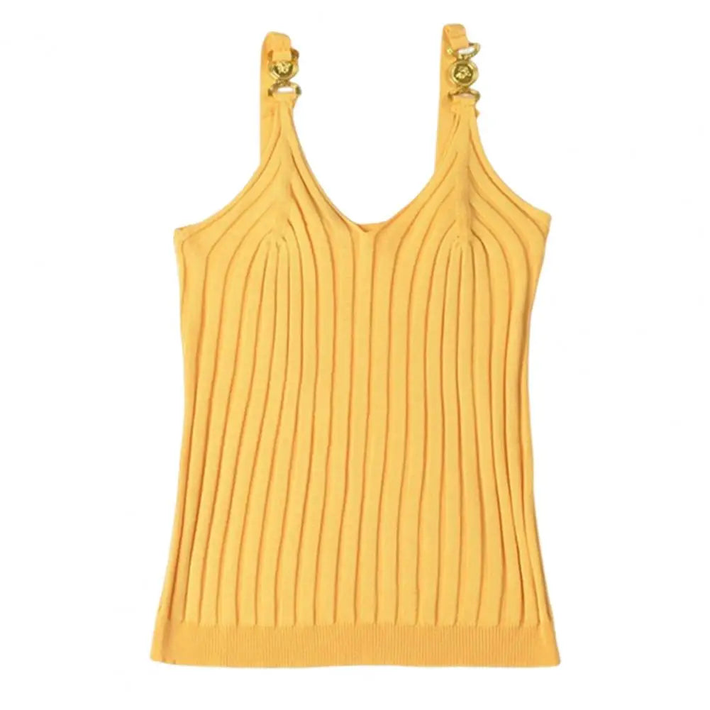 Women's Vest Solid Color Metal V Neck Backless Sleeveless Daily Wear Slim Striped Women's Summer Vest Women's Camisole Tops