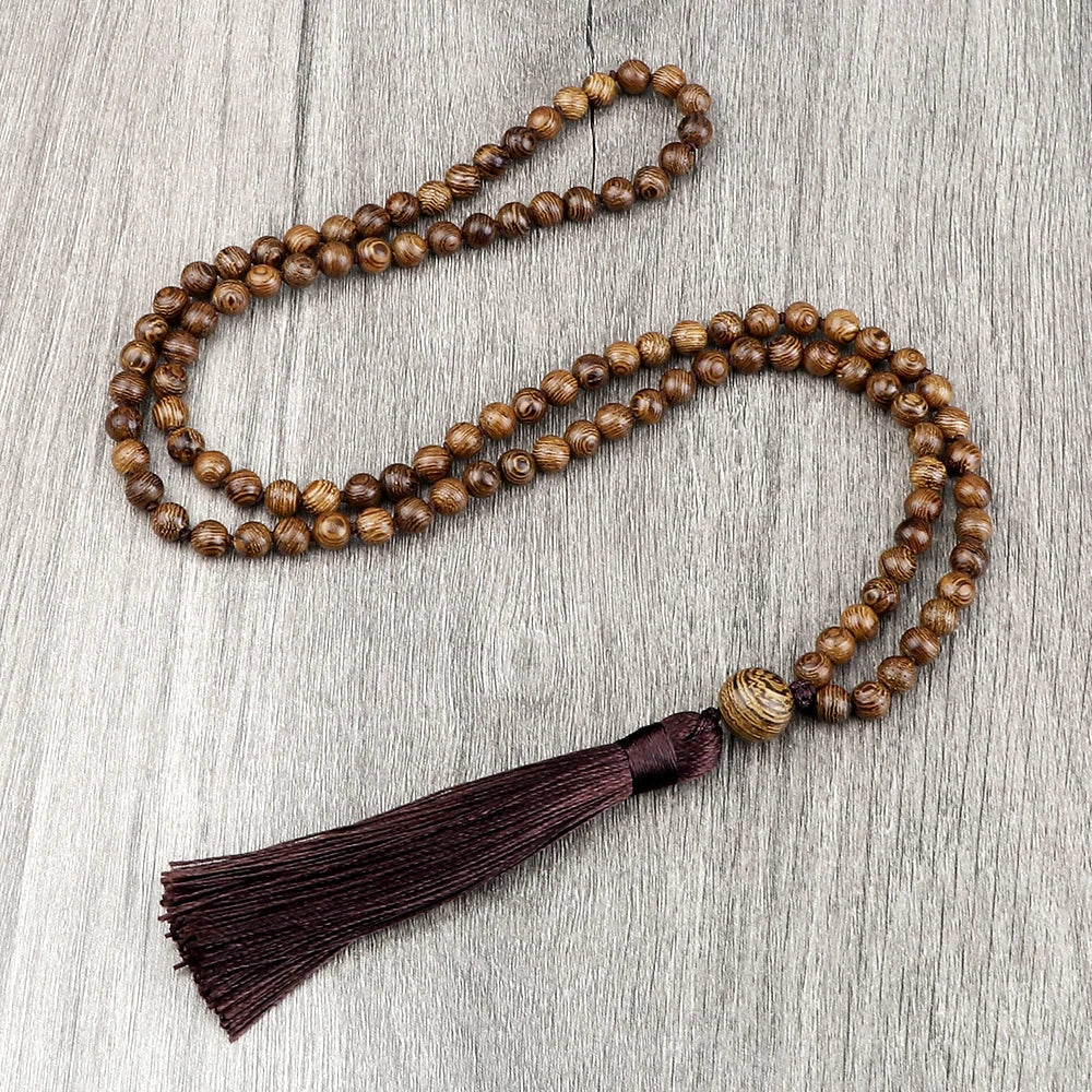 Vintage 108 Wooden Beads Bracelets 6mm Women Men Elastic Beaded Long Necklace Fashion Buddhist Prayer Yoga Jewelry Handmade Gift