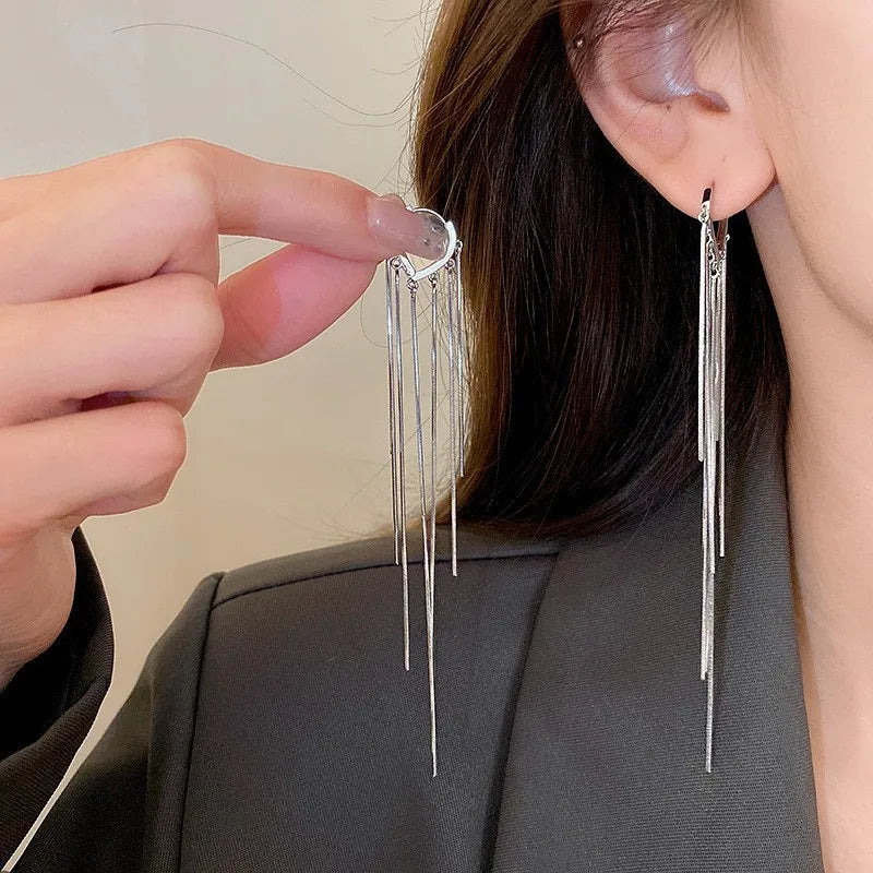 925 Silver Needle Korean Fashion Long Chain Tassel Earrings For Women Metal Earing Jewelry 2025 Trending Women's Drop Earrings