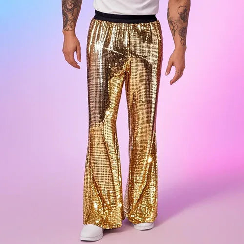 2025 Summer New Men's Luxury Casual Pant Fashion Singer Bar KTV Stage Performance Loose Breathable Silver Trousers