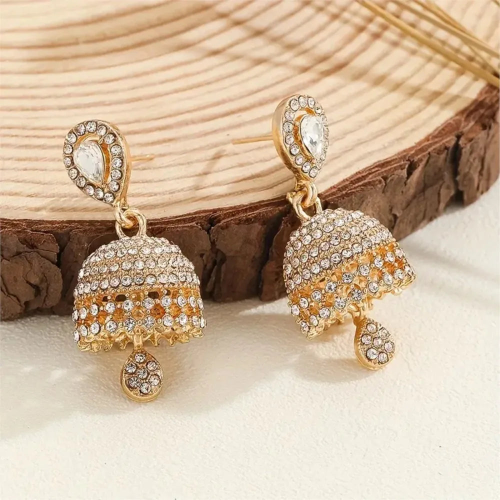 Elegant Inlaid Rhinestone Classic Heart-shaped Droplet Earrings for Women Boho Bell Shaped Earrings Jewelry Gifts