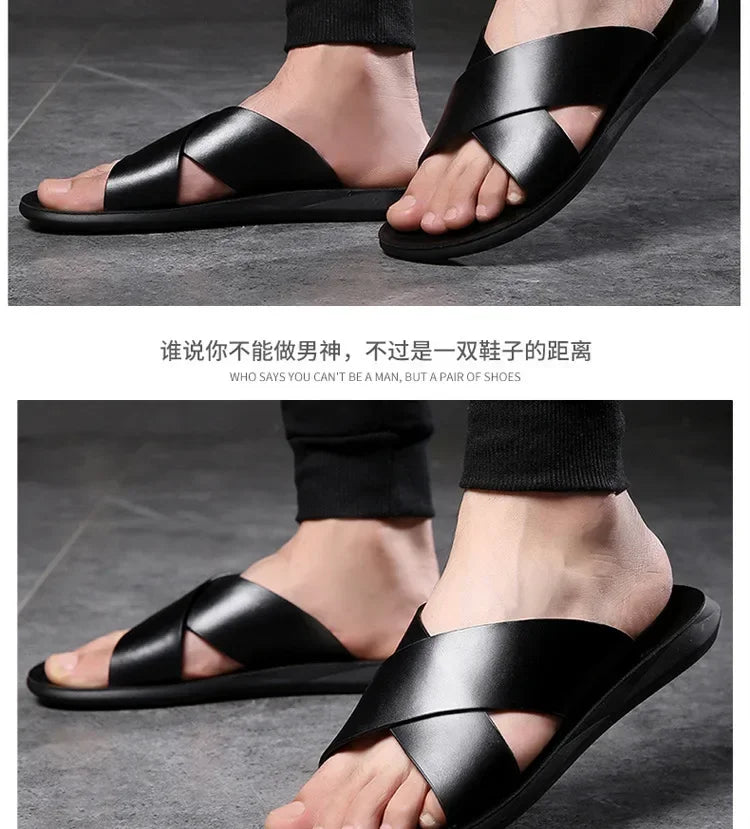 Sandals for Men Slippers Genuine Leather Luxury Brand Fashion Men Flats Casual Non-slip Beach Sandalia Zapatos Hombre 2024