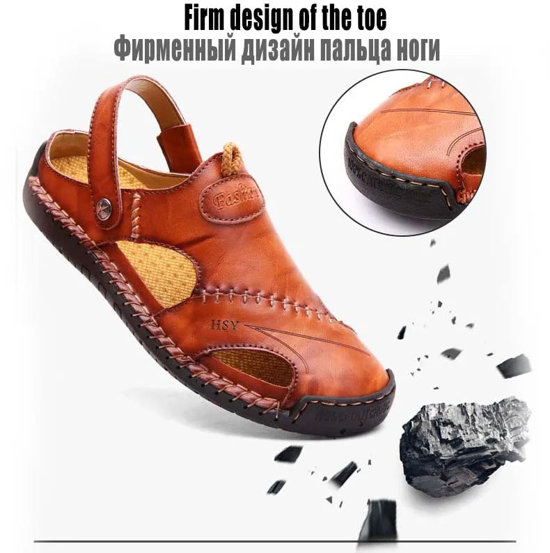 Sandals Man Summer 2023 Leather Slides Breathable Rome Male Outdoor Beach Platform Slippers Soft Hot Sale Men Flat Sandals