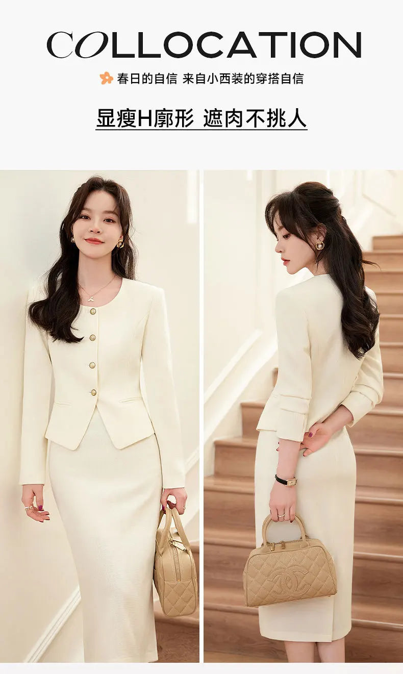 Spring Summer Long Sleeve Women Business Work Wear Suits with Skirt and Tops Formal Professional Office OL Styles Dress Sets