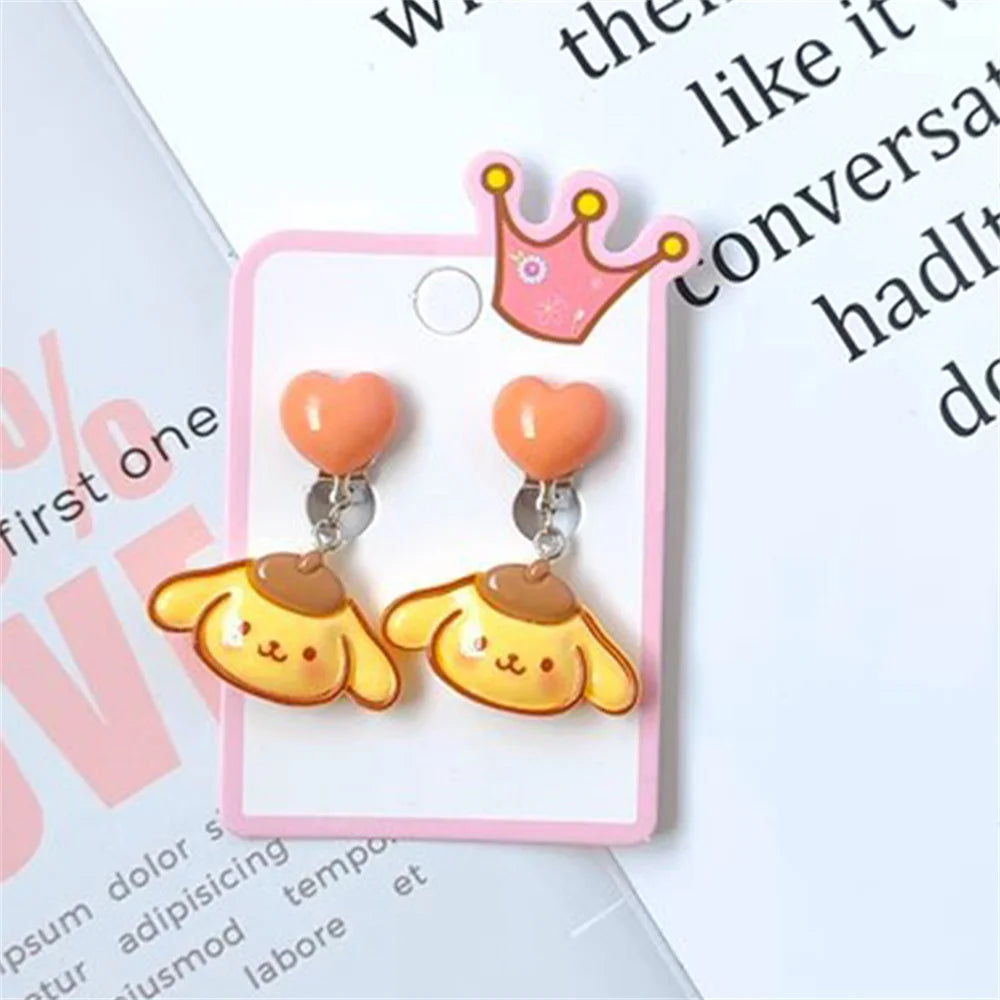 1Pair Sanrio Hello Kitty Cinnamoroll Kuromi Ear Clip Cartoon Cute Sweet Girl Creative Exquisite Pendant Earrings Jewelry Gifts