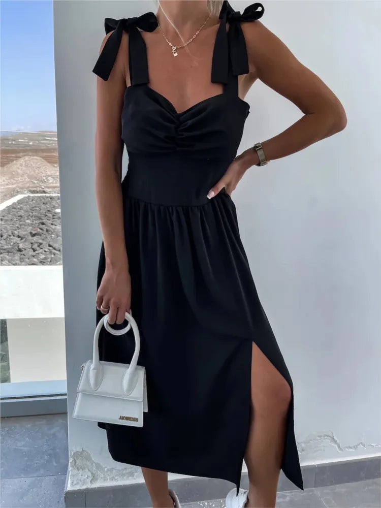 Summer Sexy Strap Midi Party Dresses Women 2024 Fashion Sleeveless Backless Print Slim White Dress Vacation Sundress Elegant