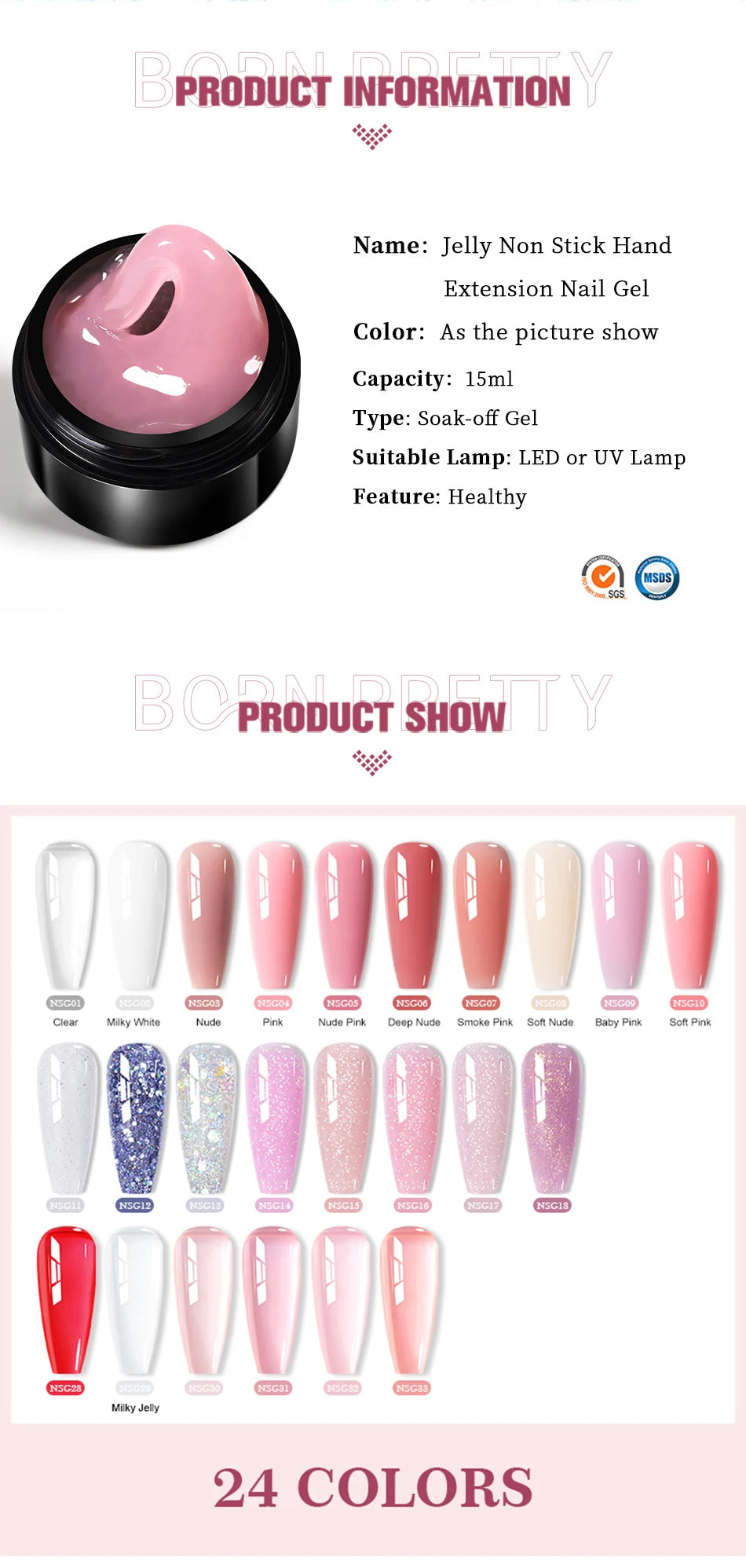 BORN PRETTY 15ml クリア ノンスティック ハンドエクステンション ジェルネイルポリッシュ 3Dシェーピングネイルアート用 固形ミルキーゼリーハードジェル フェイクネイル用