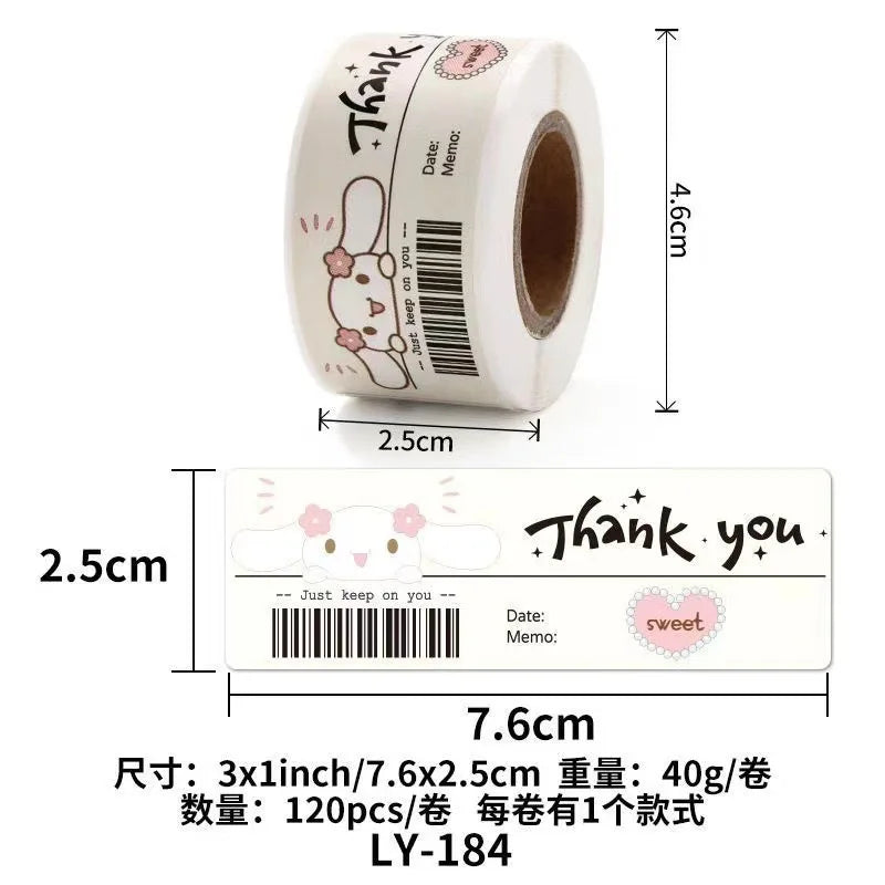 120PCS Cute Sanrio Kuromi My Melody Stickers Roll Kawaii Cartoon Thank You Sealing Labels Sticker Anime Vinyl Decor Decals Gift