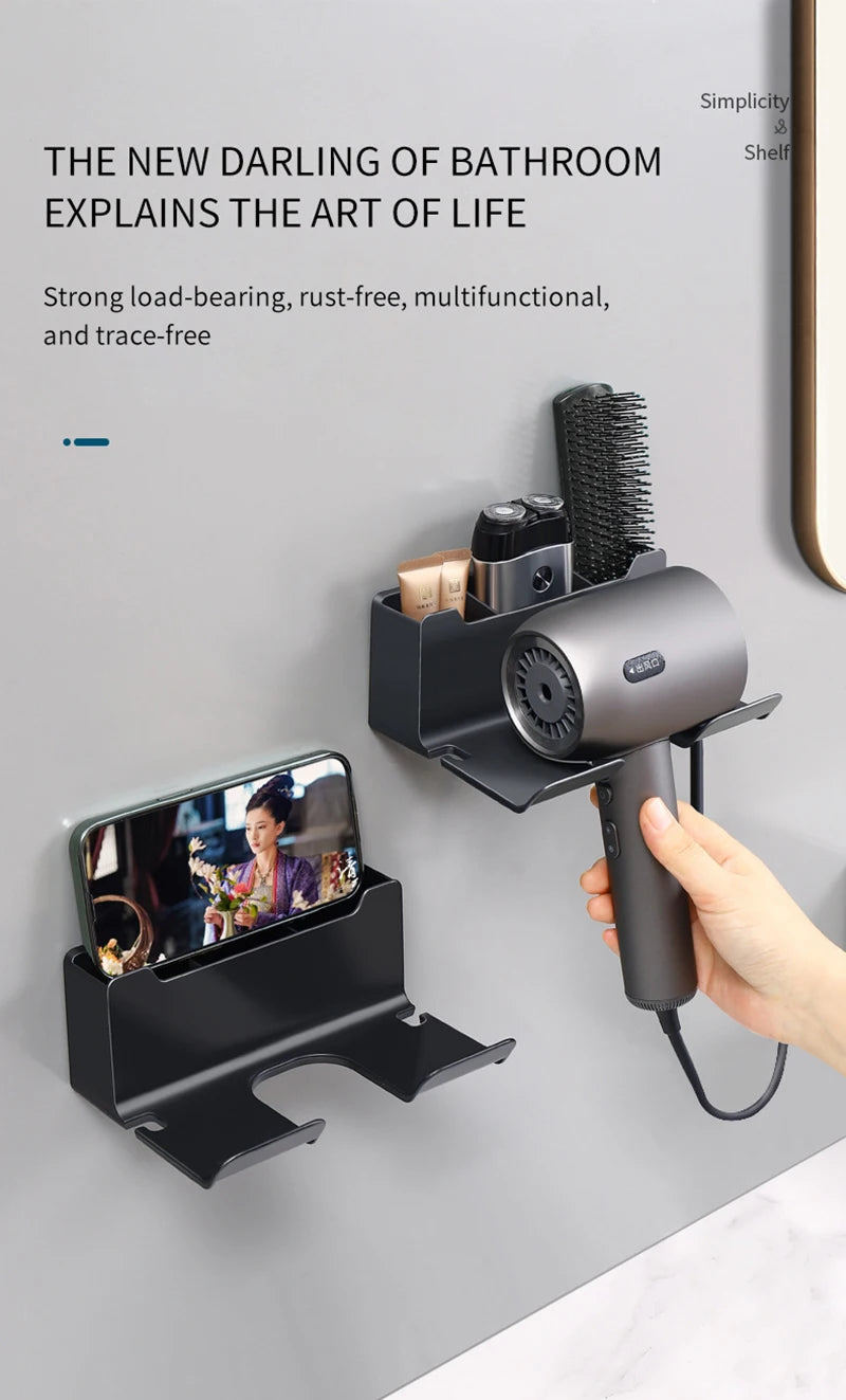 Hair Dryer Holder Wall Mounted Hair Straightener Dryer Hair Stand Bathroom Organizer Shelves Washroom Organization Shelves