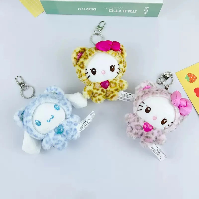 Kawaii Hello Kitty Doll Keychain Sanrio Anime Kuromi Melody Cartoon Leopard Print Kt Pendant Toys Zipper Decoration Girl Gifts
