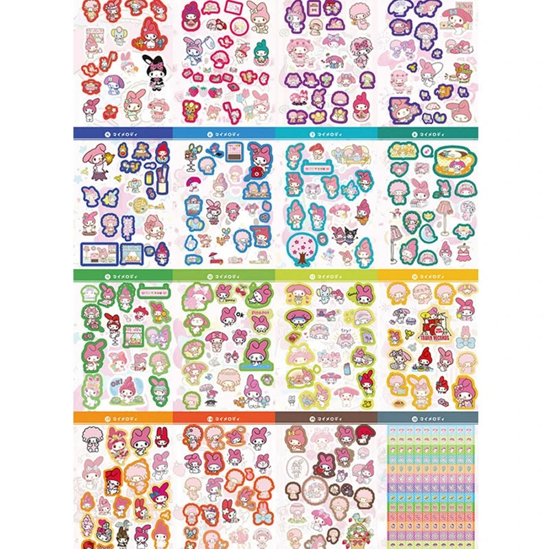 450Pcs/Book Sanrio Stickers Melody Cartoon Kuromi Hello Kitty Cinnamoroll Hand Acount Decorative Sticker Girls Gift Kids Toys