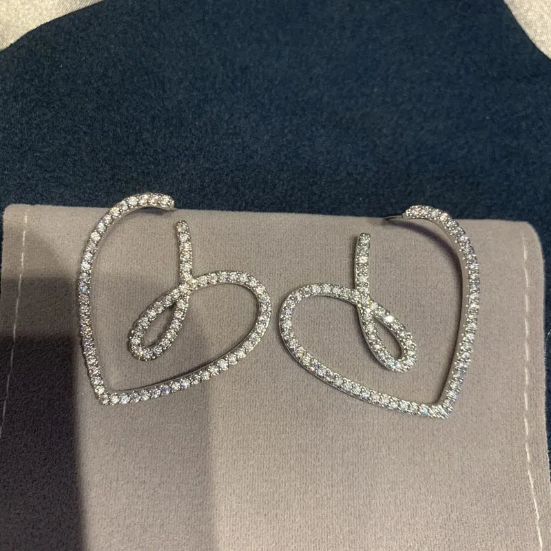 925 Silver Needle Korean Fashion Big Crystal Heart Earrings For Women Jewelry 2025 Trending New Luxury Women's Zircon Earrings