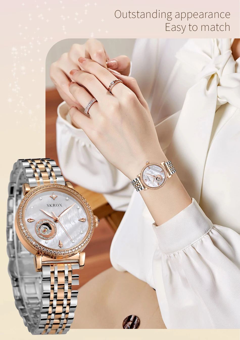 2024Luxury Rose Gold Diamond Woman Watch Mechanical Automatic Movement Ladies Watches Stainless Steel Elegant Women's Wristwatch