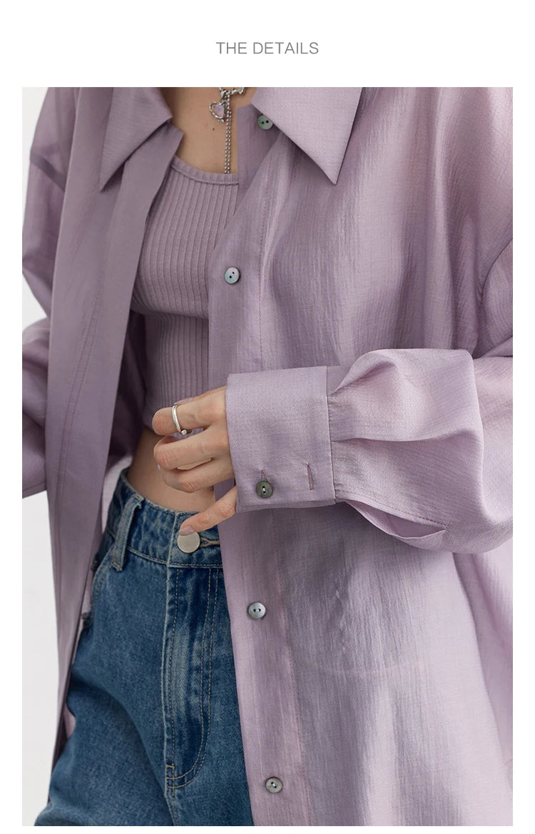 CHIC VEN Women Thin Shirt Long Sleeve Casual Loose Slightly Transparent Cool Blouses Woman Solid Design Female Top Summer 2024
