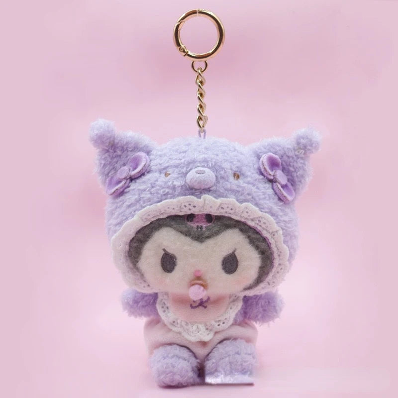 New Sanrio Latte Bear Kuromi My Melody Cinnamoroll Pacifier Baby Cute Plush Doll Pendant Ornament Gift Women's Bag Pendant