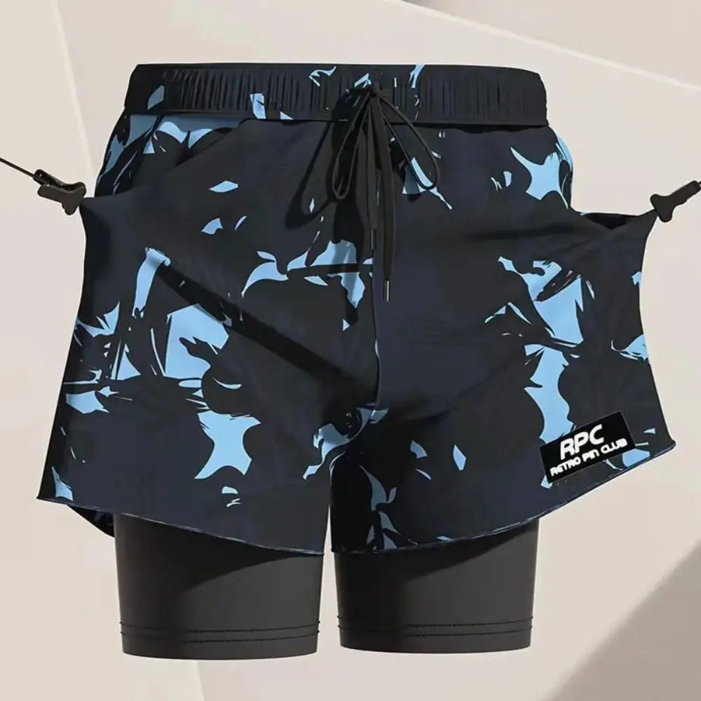 L-5XL Men's Swimming Trunks Swimsuit Printing Beach Pants Quick Drying Breathable Adult Double Layered Swimming Trunks Sports