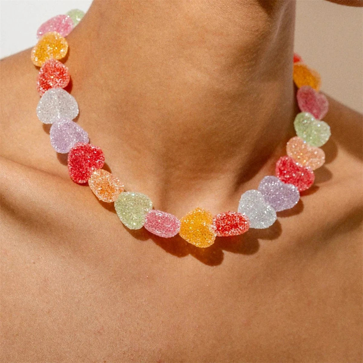 New colorful love candy resin necklace, cute love candy, niche design, collarbone chain women's gift necklace
