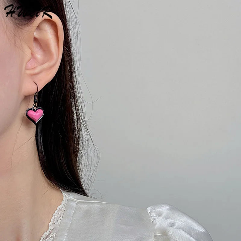New Fashion Trend Pink Heart Pendant Earrings For Women Ear Hooks Jewelry Wedding Party Gift Accessories