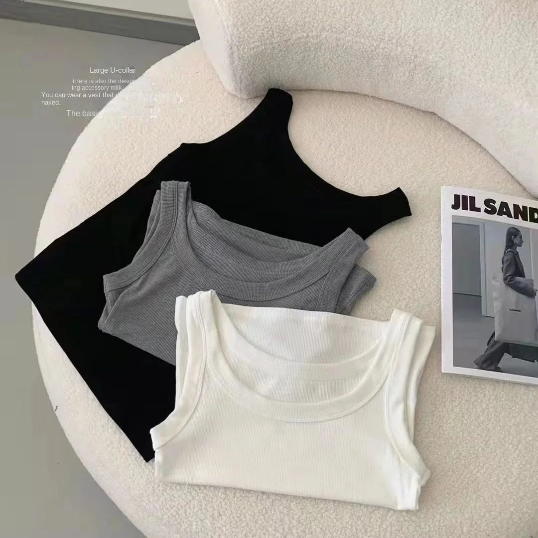 I-Shaped Tank Women Inner Outer Wear Sleeveless Bottoming Shirt Summer Thread Vest Slim-Fit Cover Supernumerary Breast Tops