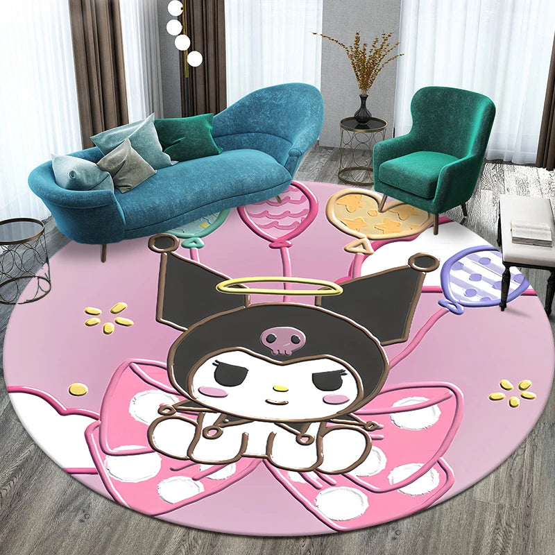 Sanrio Kuromi Printed Pattern Circular Carpet,Bedroom Decorative Rug,Use Non-slip Floor in Living Room,Bathroom,Kitchen,Door Mat