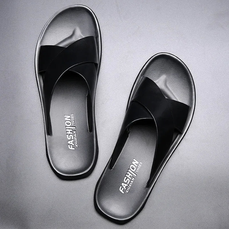 Sandals for Men Slippers Genuine Leather Luxury Brand Fashion Men Flats Casual Non-slip Beach Sandalia Zapatos Hombre 2024