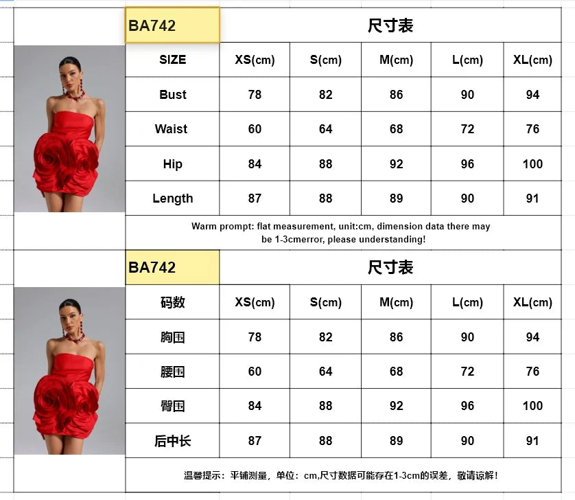 Red Brithday Dresses for Women Elegant prom Gown Sexy Strapless 3d Big Flower Evening Dress 2025 Summer Fashion Party Outfits