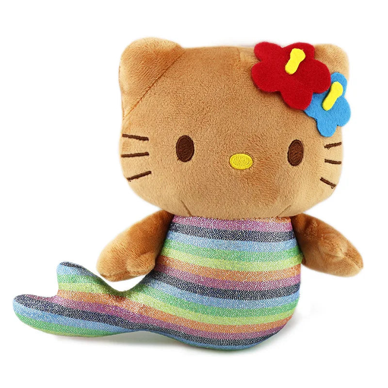 20cm Anime Sanrio Plush Doll Hello Kitty Kuromi My Melody Hawaii Limited Black Leather Kitty Plush Doll Christmas Gift