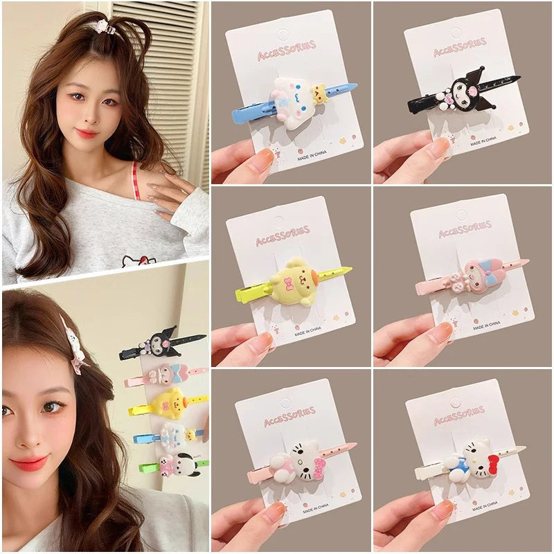 2/3/7pc Sanrio Hello Kitty Hairpin Pin Anime Cartoon Kuromi Cinnamoroll My Melody Barrettes Kawaii Hair Accessories Holiday Gift