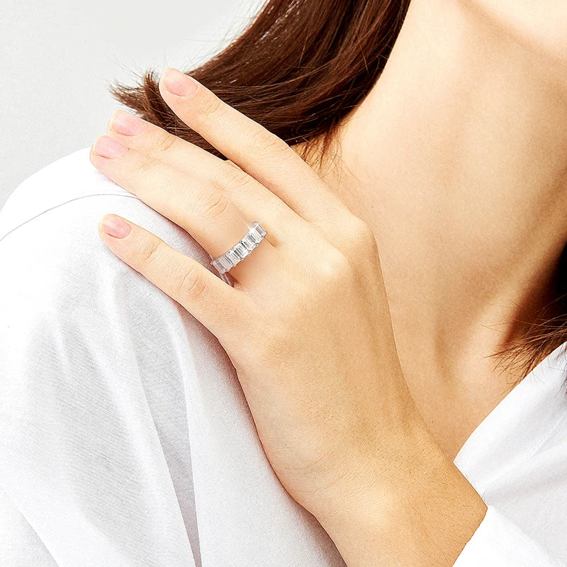 Smyoue Each 3*5mm 0.5CT Emerald Cut Moissanite Ring for Women 1/2 Eternity Bands Lab Diamond Jewelry Pure 925 Silver Girl Ring