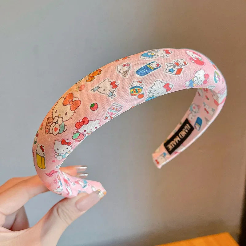 sanrio New Children's Hair Hoop for Girls Sponge High Headband Cute Kuromi Hair Accessories Wide Edge Compression Hair Bundle