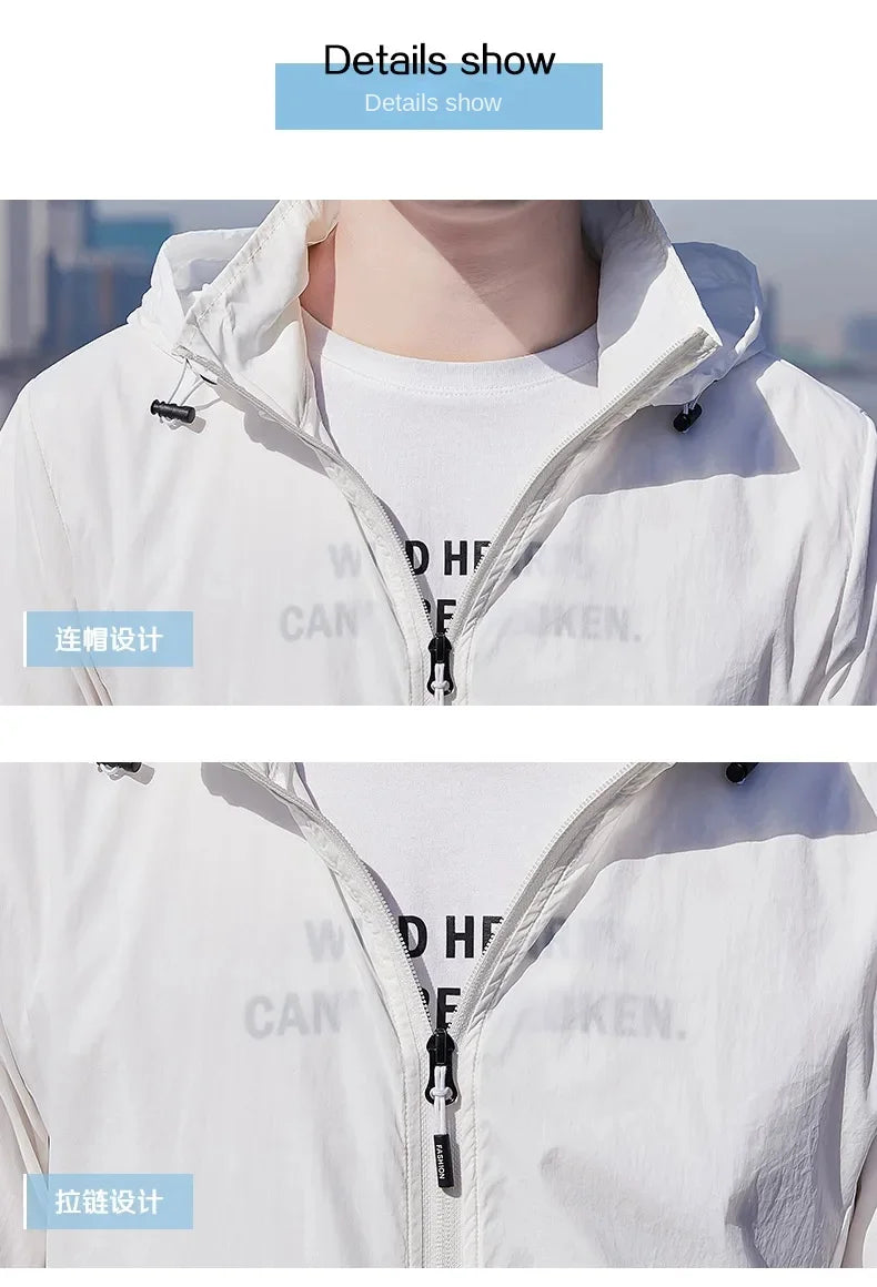 Summer Ultra-thin Jacket Men's Fishing Waterproof Ice Silk Quick-drying Skin Windbreaker Casual Camping Sunscreen Hooded Coat