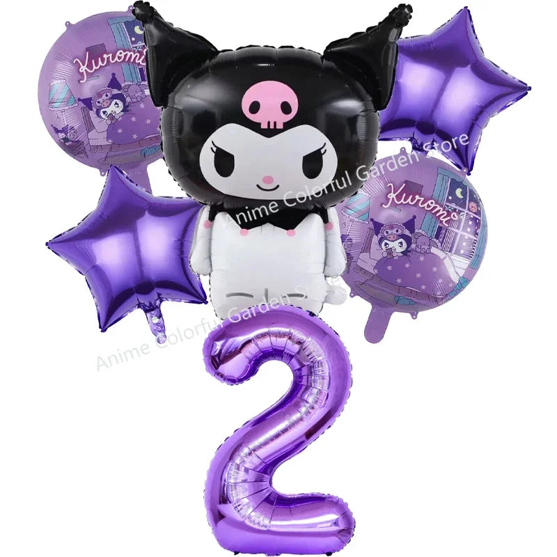 6pcs Sanrio Kuromi Balloon Set Children Anime Cartoon Cute 1-10 Birthday Number Airballoon Boys Girls Party Decorative Products