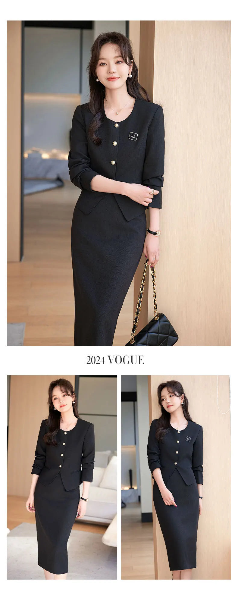 Spring Summer Long Sleeve Women Business Work Wear Suits with Skirt and Tops Formal Professional Office OL Styles Dress Sets