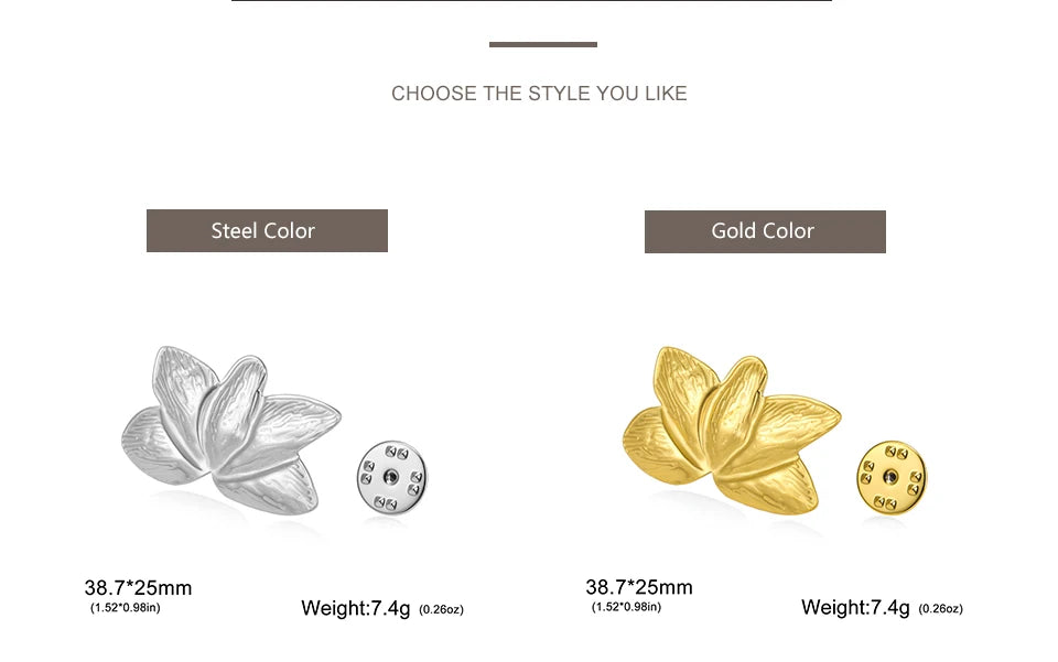 My Shape Leaves Brooch for Woman Girls Fan Shaped Leaves Brooch Pins for Dress Skirts Gold Color Stainless Steel Jewelry Gifts