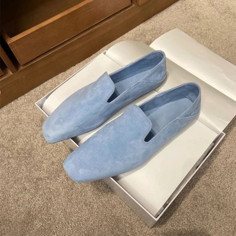 Loafers Woman Genuine leather Comfortable Commuter Work Shoes Fashionable Summer Schoenen Dames Sliders Square Head Flat Shoes