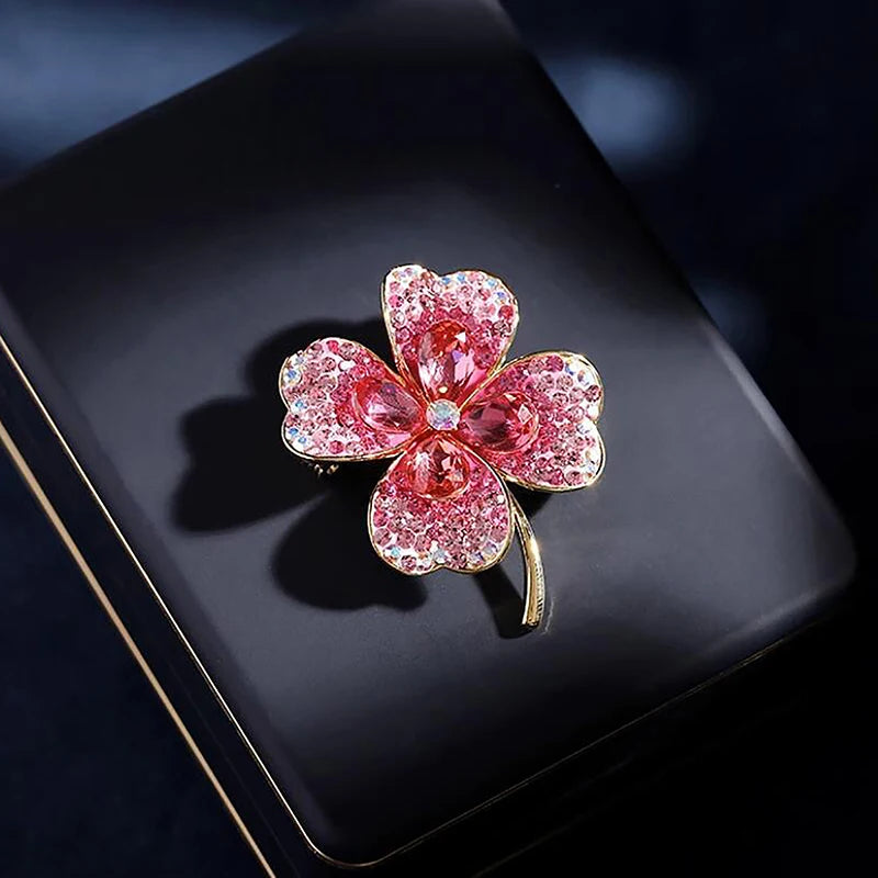 Fashion Rhinestone Clover Brooches Women Clothing Coat Jewelry Party Accessories