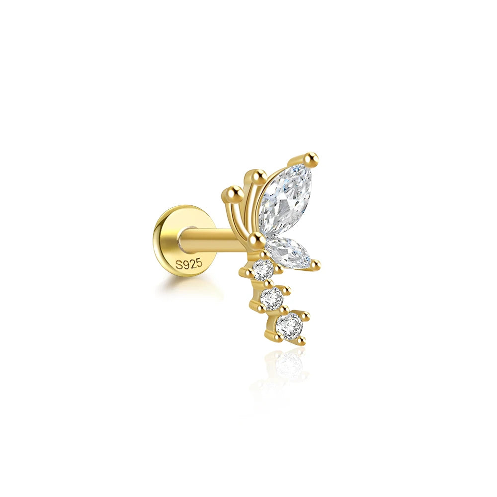 Aide 925 Sterling Silver 1pc Geometry Multi Piercing Stud Earrings For Women K Gold Simple Elegant Tassel Jewelry Gift Pendiente