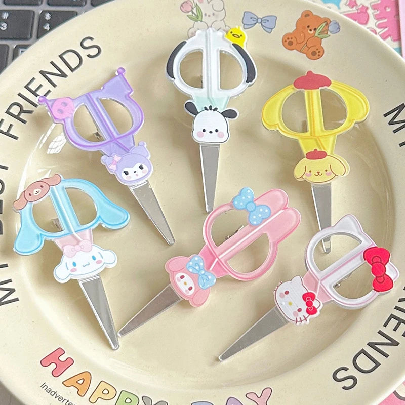 Sanrio Kawaii Hello Kitty Small Scissors Hairpin Cartoon Cinnamoroll My Melody Kuromi Pochacco Bangs Clip Sweet Girls Hair Clips