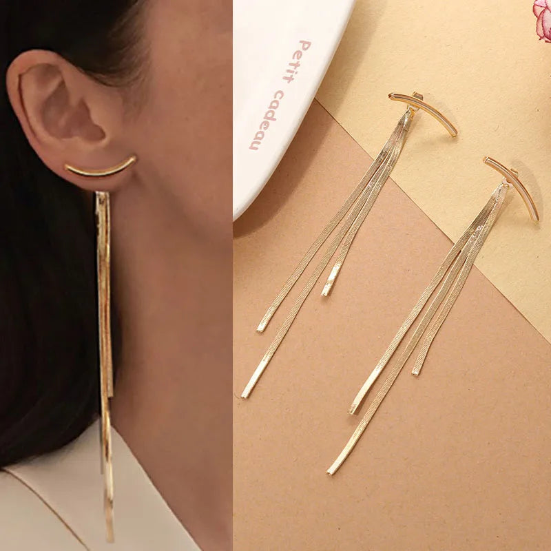 925 Silver Needle Korean Fashion Long Chain Tassel Earrings For Women Metal Earing Jewelry 2025 Trending Women's Drop Earrings