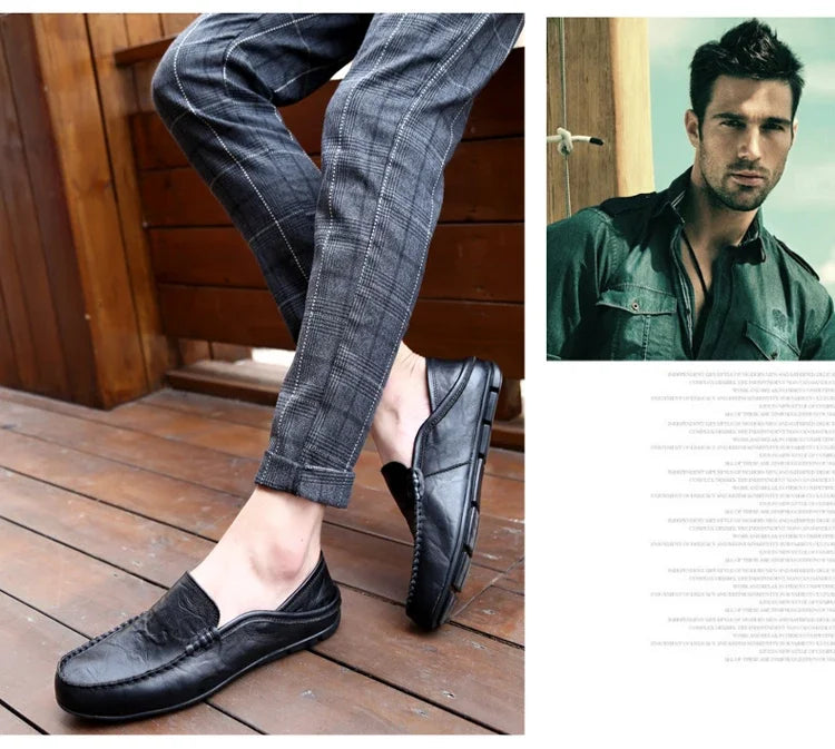 Men Loafers 2024 New Leather Shoes Men‘s Casual Shoes Moccasins Breathable Sneakers Men Driving Shoes Comfort Flats Plus Size 46