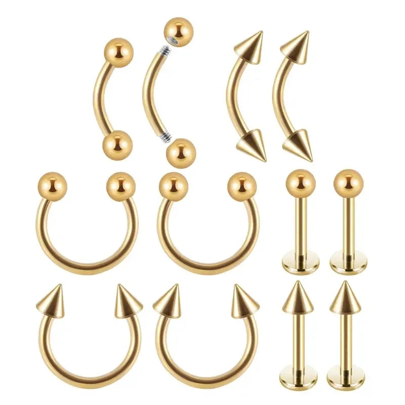 12PC/set Surgical Steel Body Piercing Jewelry Lot Bulk Nose Ring Tongue Bar Lot Eyebrow Labret Piercing Set Horseshoe Ring