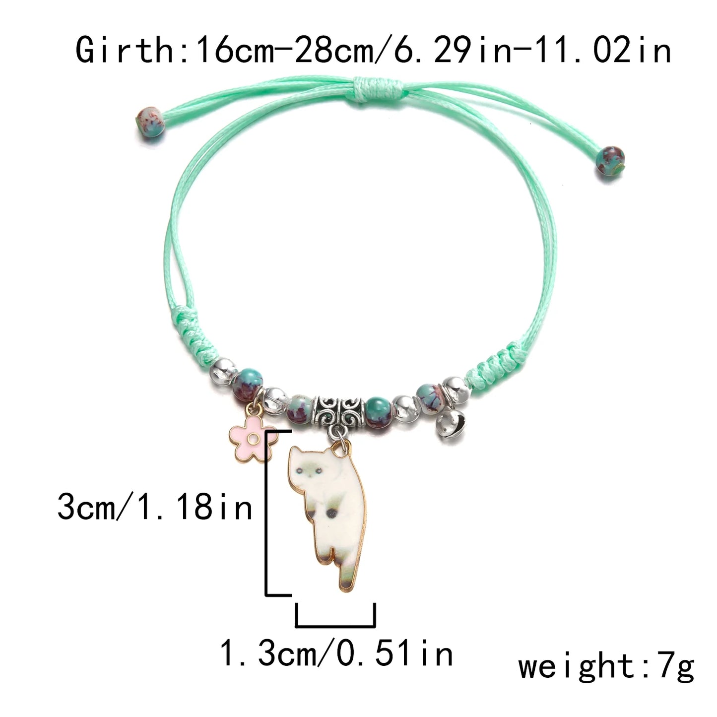 Cartoon Enamel Animal Cat Flower Bracelet for Girl Kids Women Charm Pet Pendant Strap Rope Bracelets Handmade Friendship Jewelry