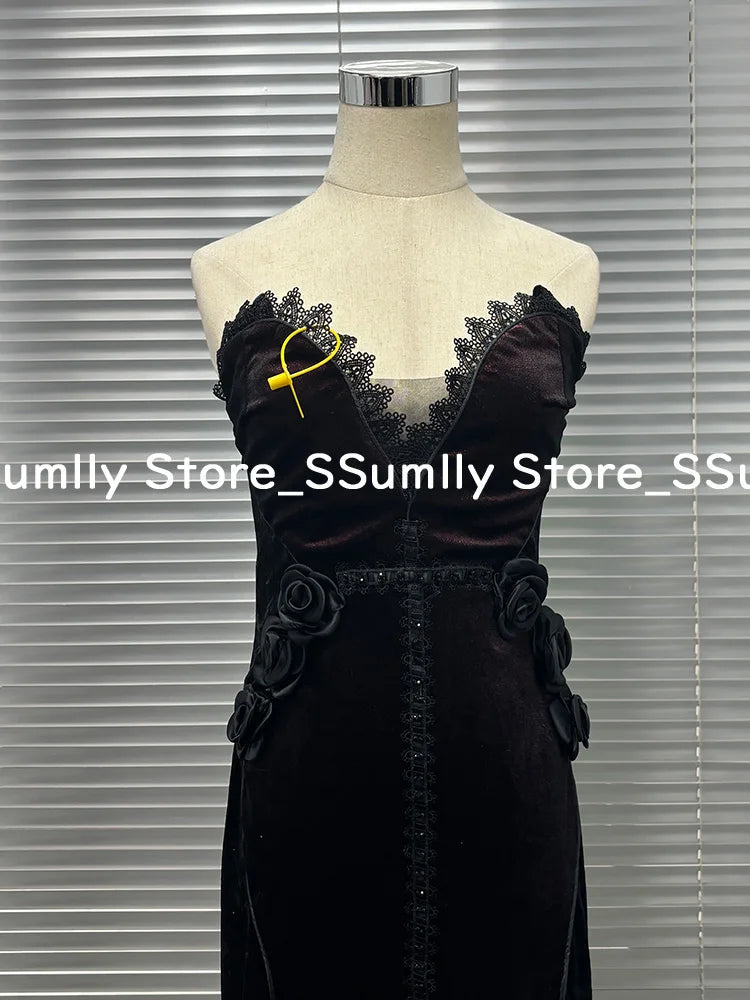Summer Gothic Grunge Y2k Lace Dress Women Dark Academia Sexy Slim Party Dresses Korean Fashion Design Festival Long Prom Dress