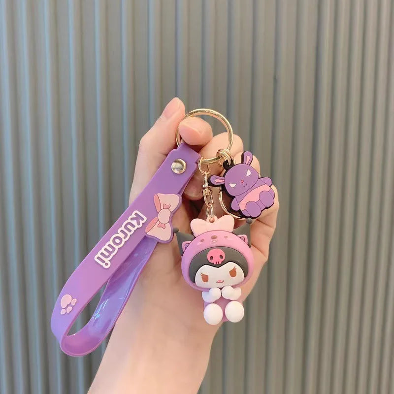 Sanrio Cute Girl Keychain Bag Pendant Pink Kuromi Melody Cinnamoroll Car Key Sanrio Accessories Set Ring Backpack Holiday Gifts